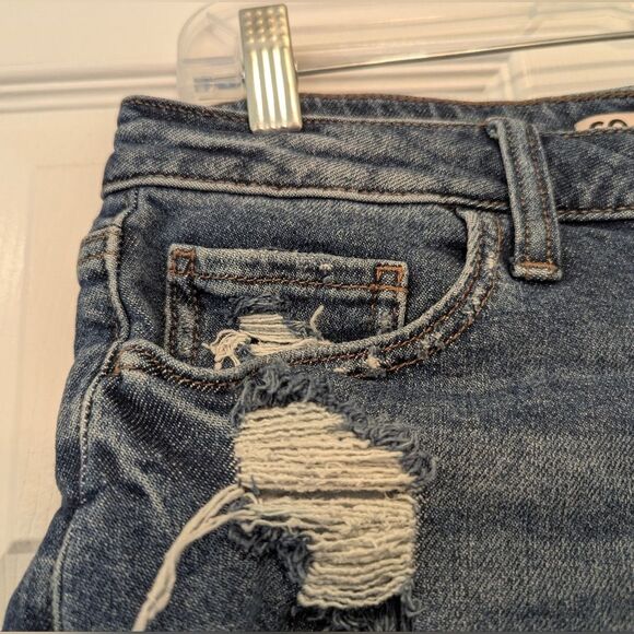 SO Shortie Jean Shorts Distressed Women 11/30W Stretch Super High Rise Cut Off - Picture 2 of 6